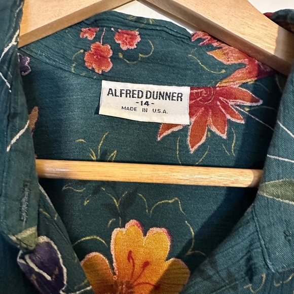 Alfred Dunner Vintage Shirt Sz 14 Floral Green and Orange Casual Button Down - Picture 2 of 6
